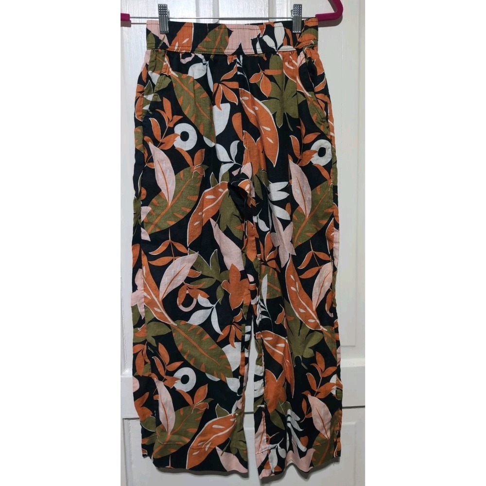 C&C California Linen Pant Tropical Wide Leg Pull On Vacation Womens XS Floral